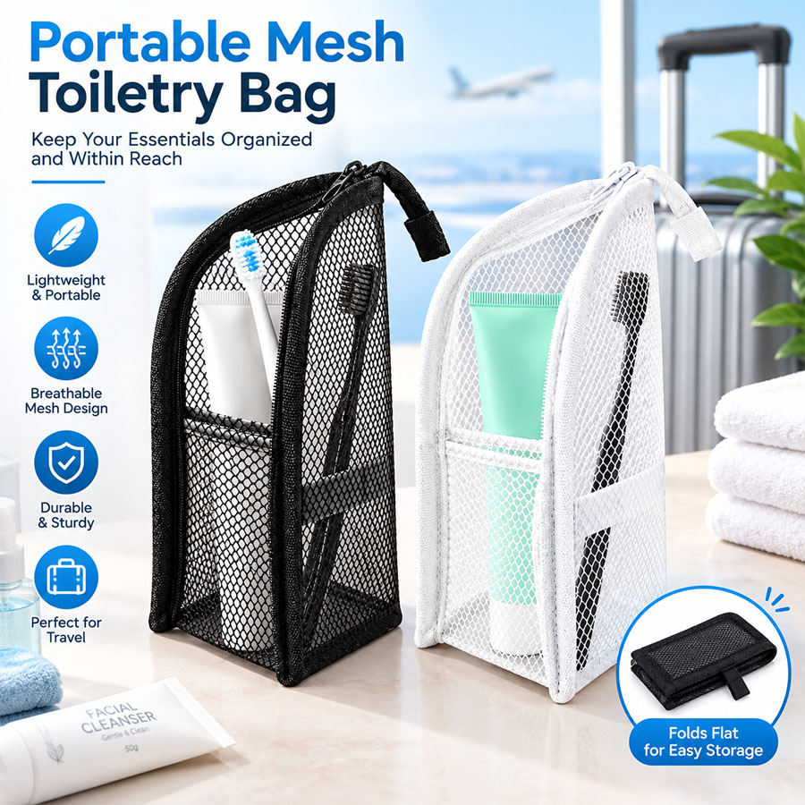 Travel Accessories Organizer Bag - 1Pc Portable Mesh Toiletry Bag, Travel